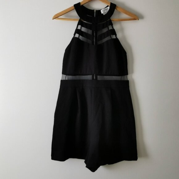 Molly Bracken Mesh Black Halter Sleeveless Romper - Picture 1 of 5